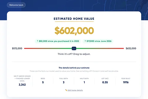 Home value and equity page of the report